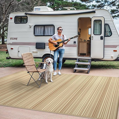 GENIMO Outdoor Rug for Patio Clearance, 6'x9' Reversible Plastic Straw Rugs, Lightweight Waterproof RV Camping Mat for Camper, Balcony, Deck, Backyard, Picnic, CoffeeBeige