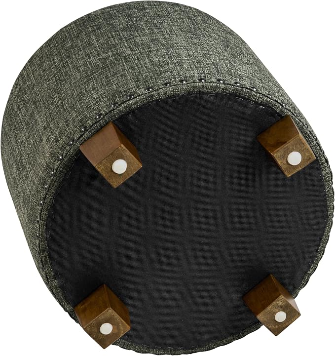 HomePop 18.5" Round Storage Ottoman with Nailheads - Green Clover Fabric