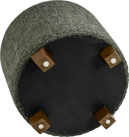 HomePop 18.5" Round Storage Ottoman with Nailheads - Green Clover Fabric