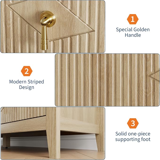 GarveeHome Fluted Dresser for Bedroom, 54 Inch Wide 6-Drawer Wood Dresser, Modern Chest of Drawers, Storage Organizer Cabinet for Living Room, Hallway, Entryway, Natural Oak