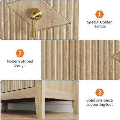 GarveeHome Fluted Dresser for Bedroom, 54 Inch Wide 6-Drawer Wood Dresser, Modern Chest of Drawers, Storage Organizer Cabinet for Living Room, Hallway, Entryway, Natural Oak