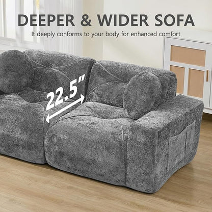 82" Modular Sectional Cloud Couch, Loveseat Sofa Boneless Couches, 2 Deep Seat Modern Comfy Velvet Sofa for Living Room, Bedroom, Apartment (Grey)