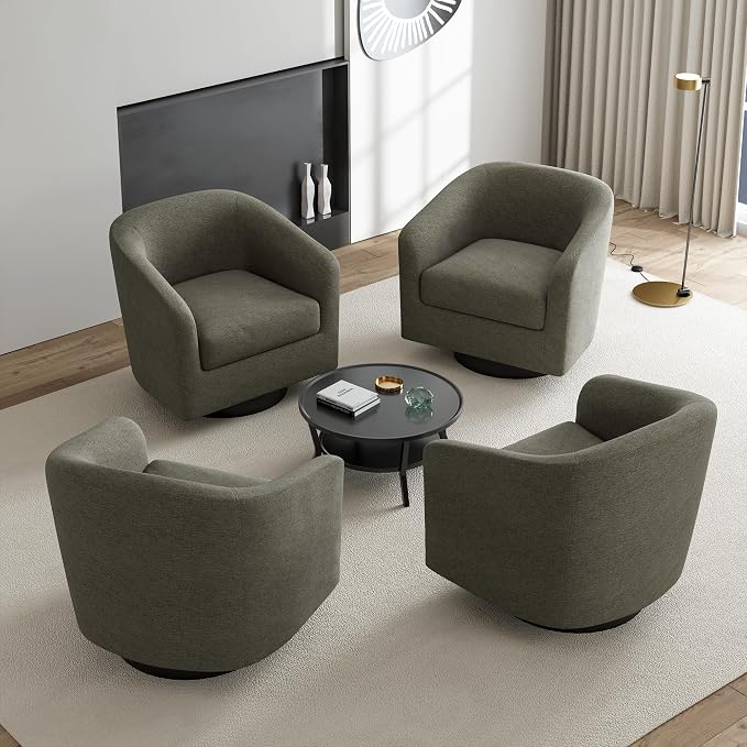 Swivel Accent Chair, Chenille Barrel Chairs Upholstered Armchair for Living Room, Modern Round Arm Chair Small Single Sofa Bedroom Reading Seat - Tan