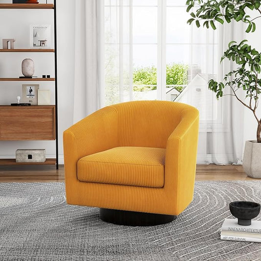 Swivel Accent Chair, Upholstered Corduroy Barrel Chair for Living Room, Small Single Sofa Bedroom Reading Seat, Orange