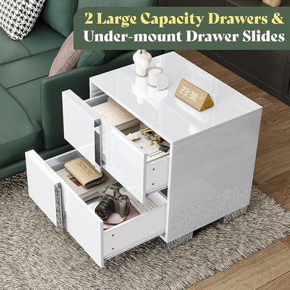 AMERLIFE 4 Piece Bedroom Furniture Set, Upholstered Queen Size Bed Frame with 53" Headboard & Wingback, 54" 6-Drawer Dresser & Nightstand Set of 2, High Gloss, Modern, White