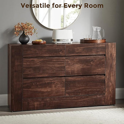 OKD 6 Drawer Dresser for Bedroom, 54" Wide Chest of Drawers with Thick Wood Design, Handleless, Modern Bedroom Dresser, Storage Organizer for Living Room/Entryway/Hallway, Dark Walnut