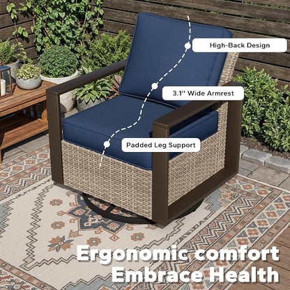 Joyside Outdoor Patio Chairs, 8 Pieces Wicker Rattan Furniture Set, 4 Patio Chairs, 1 Sofa, 2 Ottoman and 1 Table, Metal Wide Armrest, Thick Cushions and Deep Seating for Garden, Backyard, Porch