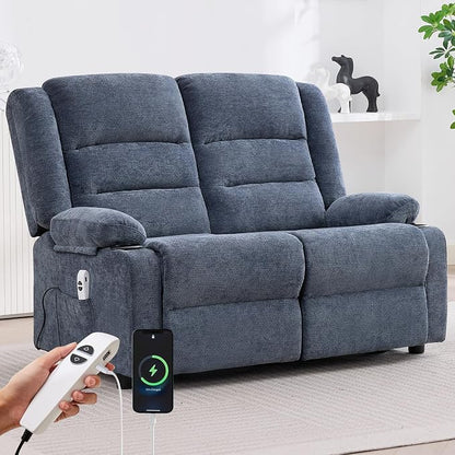 52Inch Reclining Loveseat Sofa,Power Loveseat Recliner,Electric Love seat Recliner Sofa for Bedroom,Living Room with Charging Ports,Blue