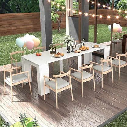 Transformer Dining Table for 12, 118” Expandable Rectangle Dining Room Table, Space Saving Folding Console Table, Modern Kitchen & Dining Furniture White