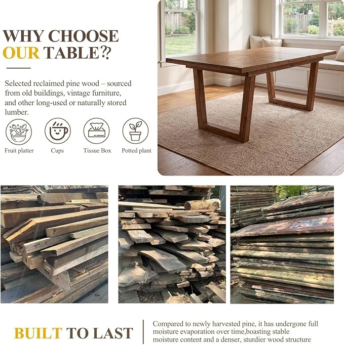 chairus 55"-71" Extendable Reclaimed Wood Dining Table with Butterfly Leaf | Hidden Butterfly Leaf Extends from 55" to 71", Reclaimed Pine Table, Seats 4-8, Sturdy U-shaped Wood Legs, Farmhouse Style
