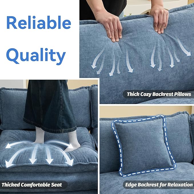 WUTUTUEE 41'' Modern Chenille Oversized Chair, Upholstered Accent Living Room Chair with Extra Thicked Deep Seat, Single Lounge Chair for Bedroom, Small Apartment, Blue