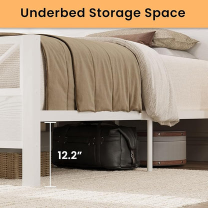 LIKIMIO Queen Bed Frame, Tall Modern Headboard 51.2 ", Platform Bed Frame with Strong Metal Support, Solid and Stable, Noise Free, No Box Spring Needed, Easy Assembly, White