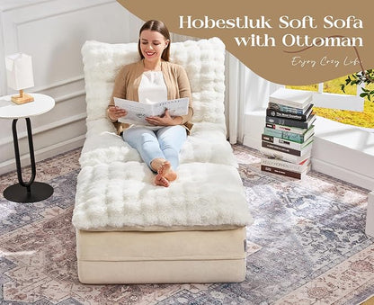 Hobestluk Sofa Couch Foam Sofa for Small Spaces Comfy Sofas with Footrest Couch Recliner Small Sofas for Living Room, Bedroom, Apartment (White)