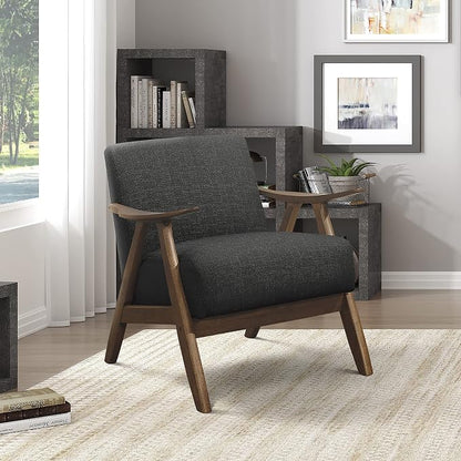 Lexicon Mid Century Modern Accent Chair with Solid Wood Frame in Walnut Finish, Upholstered Living Room Lounge Arm Chair, Thick and Comfy Innerspring Seat Cushion, Linen-Look Fabric, Dark Grey