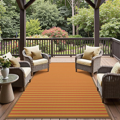 GENIMO Outdoor Rug for Patio Clearance, 6'x9' Reversible Plastic Straw Rugs, Lightweight Waterproof RV Camping Mat for Camper, Balcony, Deck, Backyard, Picnic, Orange