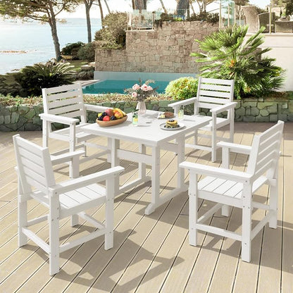 Patio Dining Chairs Set of 2, HDPS Weather Resistant Outdoor Chairs with Armrest, Heavy Duty 300LBS Support Patio Chairs for Backyard Deck Porch Balcony, White