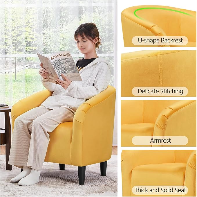 Topeakmart Accent Chair, Club Arm Chair with Velvet Upholstery and Sturdy Legs for Bedroom/Living Room/Home Bar, Yellow