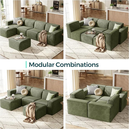 LINSY HOME Modular Sectional Sofa Sets, 105" Boneless 3-Seat Sofa Bed, Large Corduroy Sectional Cloud Couches for Living Room, No Assembly Required, Green
