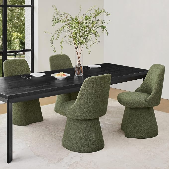 KISLOT Swivel Dining Chairs Set of 4, Upholstered Mid Century Modern Deskchair with High Back, Linen Fabric Kitchen Chairs for Dining Room, Bedroom, Dressing Room, Green
