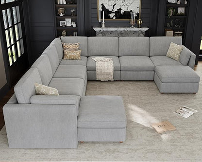 Oversized Modular Sectional Sofa U-Shaped Cloud Couches Gray | Large Deep Seat Couch for Living Room, 9 Seater Luxury Corner Sofa with Ottoman, Solid Wood Frame, Removable Washable Cover