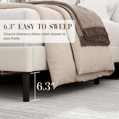Sismplly Full Size Bed Frame and Headboard,Vertical Channel Tufted Wingback No Box Spring Needed, Mattress Foundation, Easy Assembly White