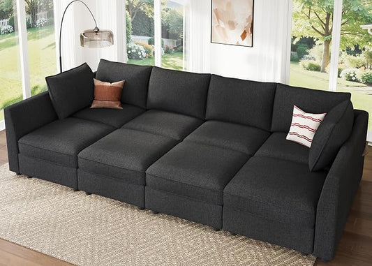 HONBAY Modular Sofa Sectional Sleeper Couch with Storage Seat Reversible Sectional Sleeper Couch Modular Sofa - Linen Grey