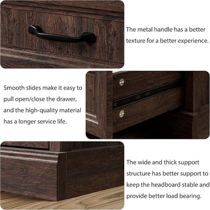 Tradare 3 Pcs Farmhouse Dresser and Nightstand Sets for Bedroom, 7 Drawer Dresser & Nightstand Set of 2, Rustic Wooden Chest of Drawers Wide Storage Organizer for Bedroom, Brown