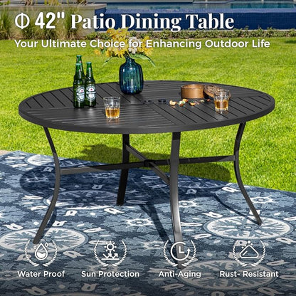 MIXPATIO 5 Pieces Outdoor Patio Dining Set, 42" Round Metal Table with Umbrella Hole, 4 x Swivel Rope Rattan Chairs with 3.2" Cushion for Yard, Porch, Beige