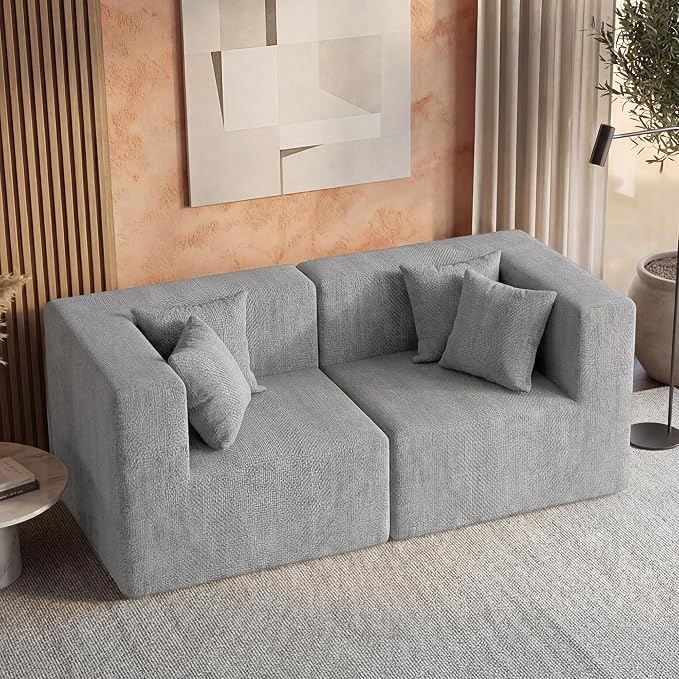 MONVANE 75" Loveseat Sofa, Comfy Chenille Modular Sectional Sofa with 4 Pillows, Modern Deep Seat Boneless Couch, 2 Seater Sofa for Living Room, Bedroom and Apartment, Light Grey