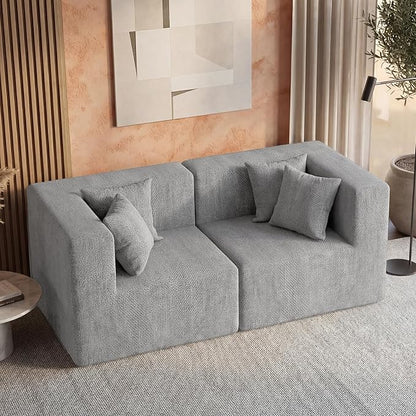 MONVANE 75" Loveseat Sofa, Comfy Chenille Modular Sectional Sofa with 4 Pillows, Modern Deep Seat Boneless Couch, 2 Seater Sofa for Living Room, Bedroom and Apartment, Light Grey