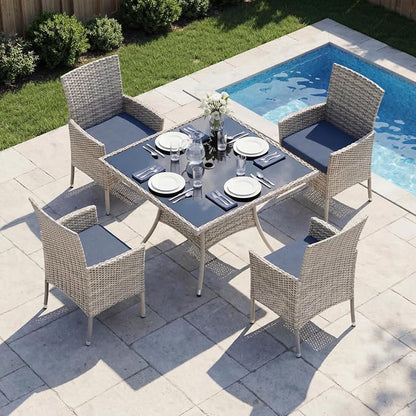 5-Piece Patio Dining Set, Patio Furniture Set with Square Tempered Glass Table & 4 Wicker Chairs, Expandable Design for Larger Groups, Outdoor Furniture for Backyard, Deck, Garden, Navy Blue