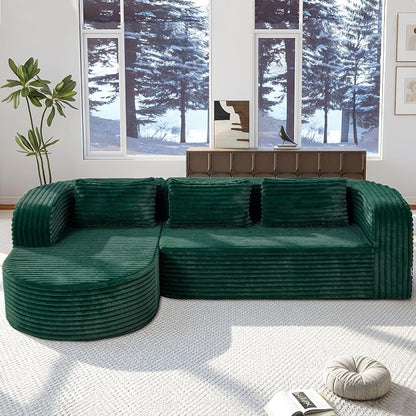Hobestluk Modular Sectional Sofa Couches L-Shape Couch 3 Seat Modular Sofa Memory Foam Sectional Couches for Living Room, Cloud Couch (Round Green, 96", Left Hand Facing)