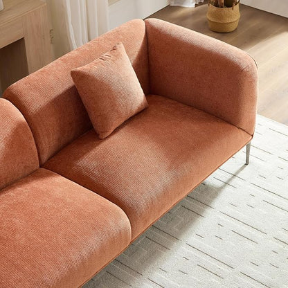82.68" Modern Upholstered Sofa with Straight Design, Full and Soft Seating, Includes 2 Throw Pillows, 3 Seats,Fabric Couch with Metal Legs for Living Room, Office, Apartment (Brown)
