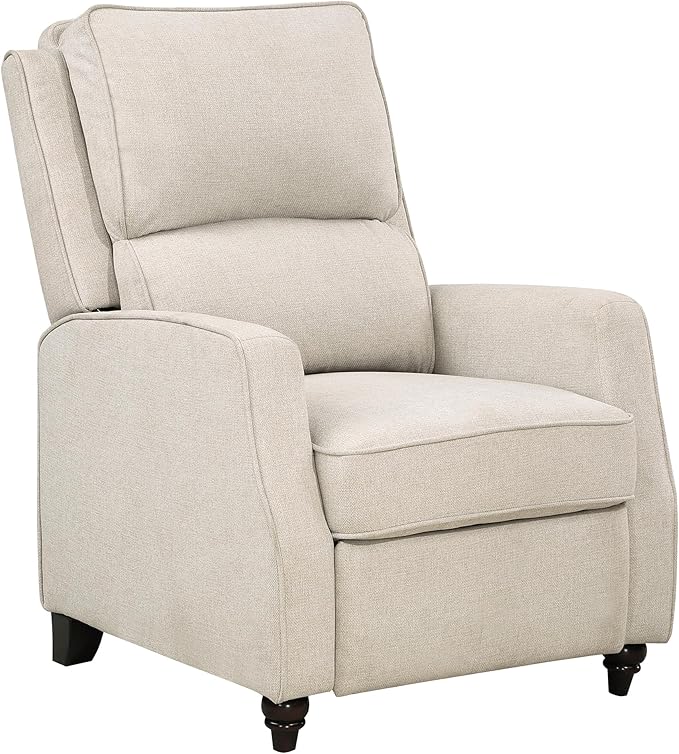 Lexicon Push Back Recliner Chair, Manual Accent Recliner with Track Arms & Bun Feet, Deep Cushioned Comfort, Modern Fabric Reclining Armchair for Living Room, Bedroom & Office, 29.5" W - Beige