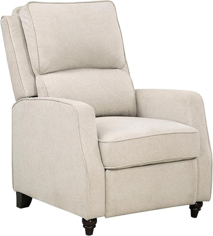 Lexicon Push Back Recliner Chair, Manual Accent Recliner with Track Arms & Bun Feet, Deep Cushioned Comfort, Modern Fabric Reclining Armchair for Living Room, Bedroom & Office, 29.5" W - Beige