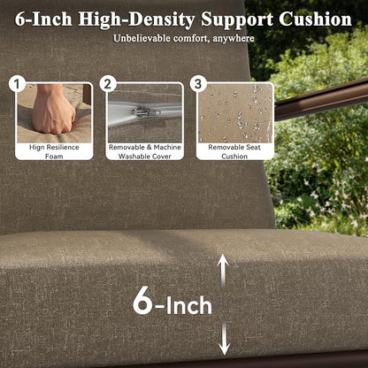 3 Pieces Aluminum Outdoor Patio Conversation Set, 6" Cushions & Coffee Table, All-Weather Rust-Resistant Frame for Porch Garden Backyard, Brown