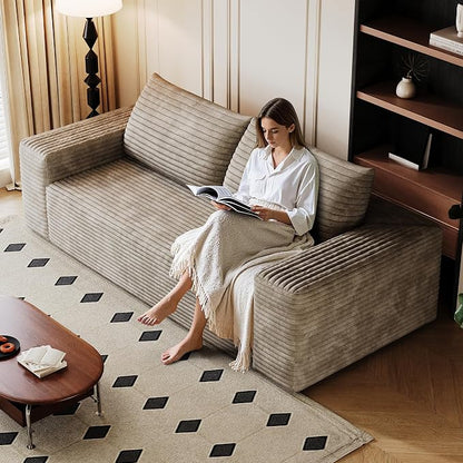 JINGLING 71" Small Couches for Small Spaces | Boneless Couch in a Box: Compressed Sofa | Apartment Furniture Love Seat for Living Room & Bedroom | No Assembly | Corduroy | Camel