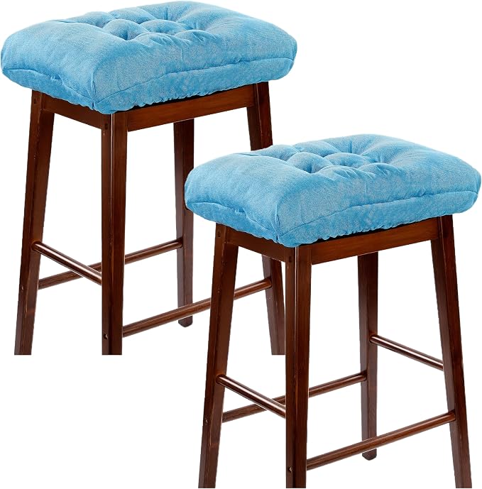 Rectangular Stool Cushion Set of 2, Soft Saddle Stool Cushions with Ties, Nonslip and Washable, Light Blue, 18 x 10.5 x 4 Inch