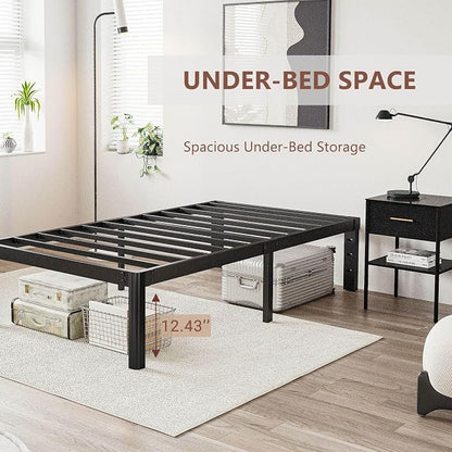 14 Inch High Platform Twin XL Bed Frames No Box Spring Needed, Metal Twin XL Bed Frame, Noise Free, Easy Assembly, Heavy Duty, Black