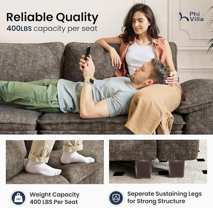 PHI VILLA Indoor Modular Couches Sets, 87.5" Sectional Loveseat Sofa with Upholstered Deep Seat, 2-Seater Comfy Couches for Living Room Bedroom, Chenille Fabric, Smoky Grey