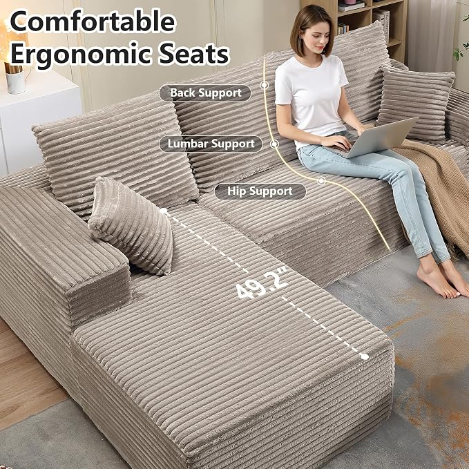 107.5" Cloud Sectional Couch with L-Shape Chaise, Modern Cloud Couch with Deep Seat, Modular Sectional Couches for Living Room, Apartment, Office, No Assembly Required