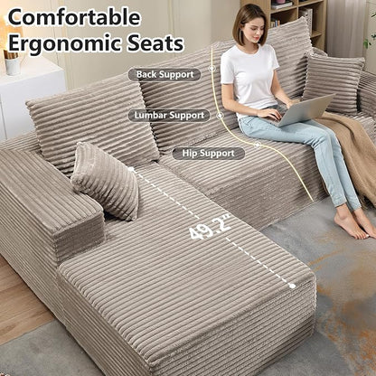 107.5" Cloud Sectional Couch with L-Shape Chaise, Modern Cloud Couch with Deep Seat, Modular Sectional Couches for Living Room, Apartment, Office, No Assembly Required