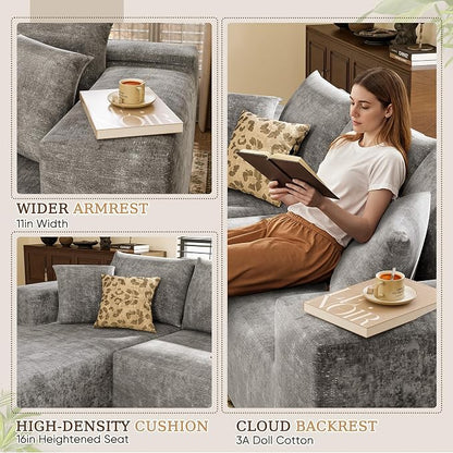 YESHOMY Boneless Couches for Living Room, 108" Sectional Modular Sectional Sofa with Deep Seat, Cloud Comfy Couch with L-Shape Chaise, Easy Assembly (Chenille, Pearl Gray)