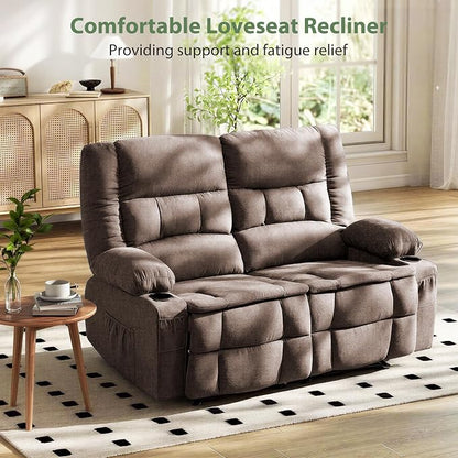 Loveseat Recliner Sofa, Wall Hugger Reclining Loveseat with Cup Holders & Storage Pockets, 150° Adjustable RV Couch, Traditional 2-Seat Reclining Couch for Living Room, RV, Home Theater, Brown