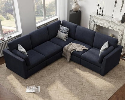 Oversized Modular Sectional Sofa V-Shaped Cloud Couches Blue | 109'' Deep Seat Couch for Living Room, 5-Seater Luxury Comfortable Corner sofa, Solid Wood Frame, Removable Washable Cover
