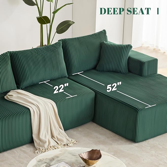Weture 108” Modular Sectional Sofa, Cloud Sectional Couch with Deep Seat, Modern Modular L-Shape Sofa with Chaise,Upholstered Boneless Couches for Living Room Bedroom (Corduroy, Green)