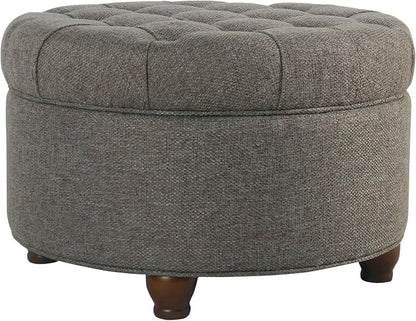 HomePop 25" Button Tufted Round Storage Ottoman - Dark Gray