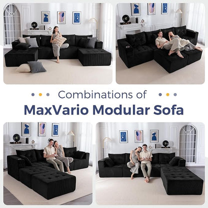 MAXYOYO 129.5" Modular Sectional Sofa Couch, U Shaped Modern Cloud Couch with 2 Ottomans, Sofa in A Box, Tufted 6-Seat Boneless Chair for Living Room, No Assembly Required, Black