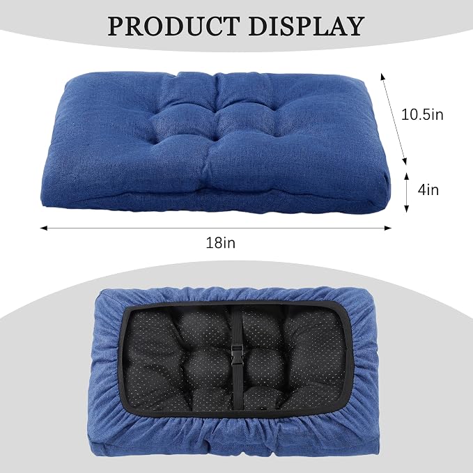 Rectangular Stool Cushion Set of 4, Soft Saddle Stool Cushions with Ties, Nonslip and Washable, Dark Blue, 18 x 10.5 x 4 Inch
