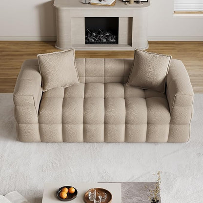 68.7" Loveseat Boneless Couch,Comfy Cloud Sectional Sofa with Deep Seat,Modern Upholstered Chenille Love Seat Sofa, Small Couches for Living Room, No Assembly Required Tufted Sofas, Light Brown
